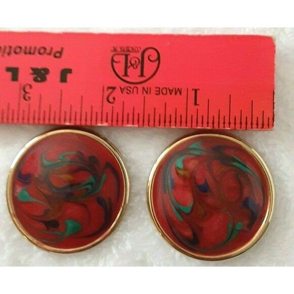 🌈 Vintage Swirl Enamel Earrings 💜 Clip-On Statement Retro Gold Tone - Picture 8 of 12